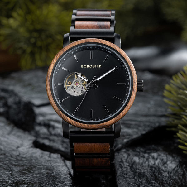 Classics Automatic Wooden Watch Collection Tigerwood Black – Boshū